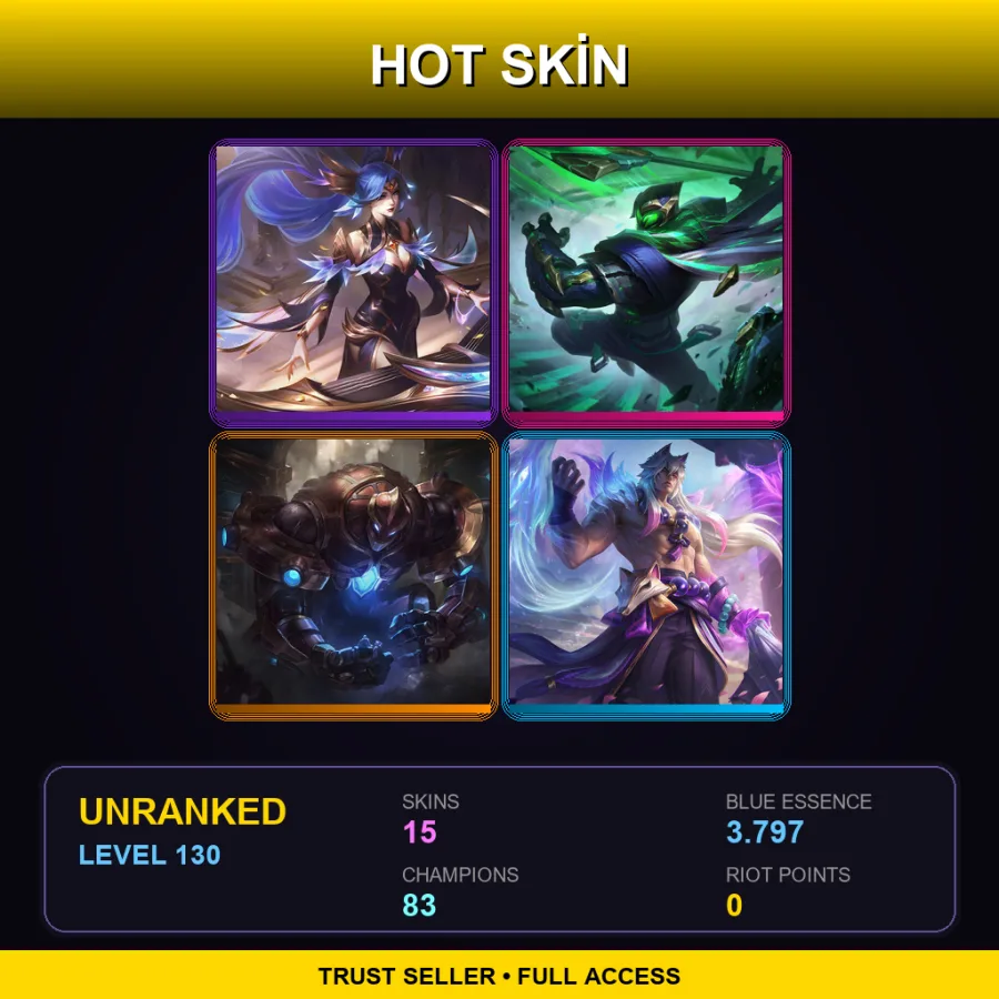 LAN | Lv130 | Unranked | 15 Skin | 83 Champ — Unranked / Smurf League of Legends