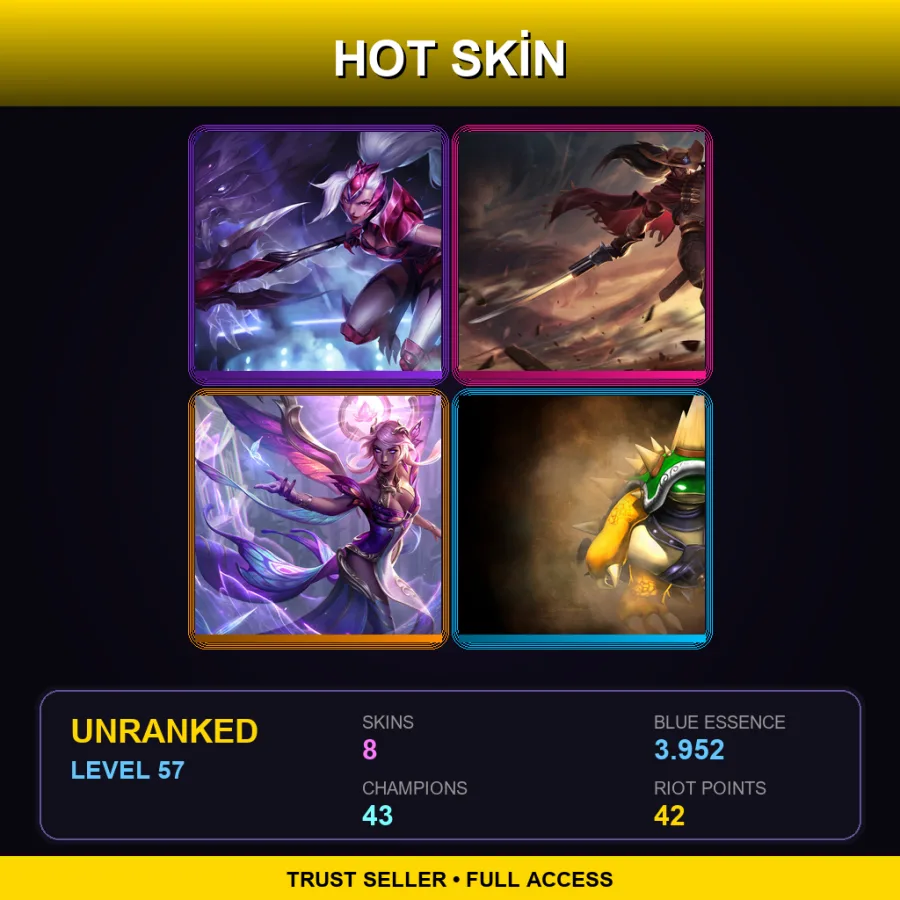 VN | Lv57 | Unranked | 8 Skin | 43 Champ — LoL account