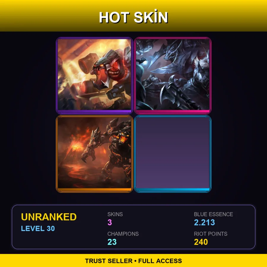 EUNE | Lv30 | Unranked | 3 Skin | 23 Champ — LoL account