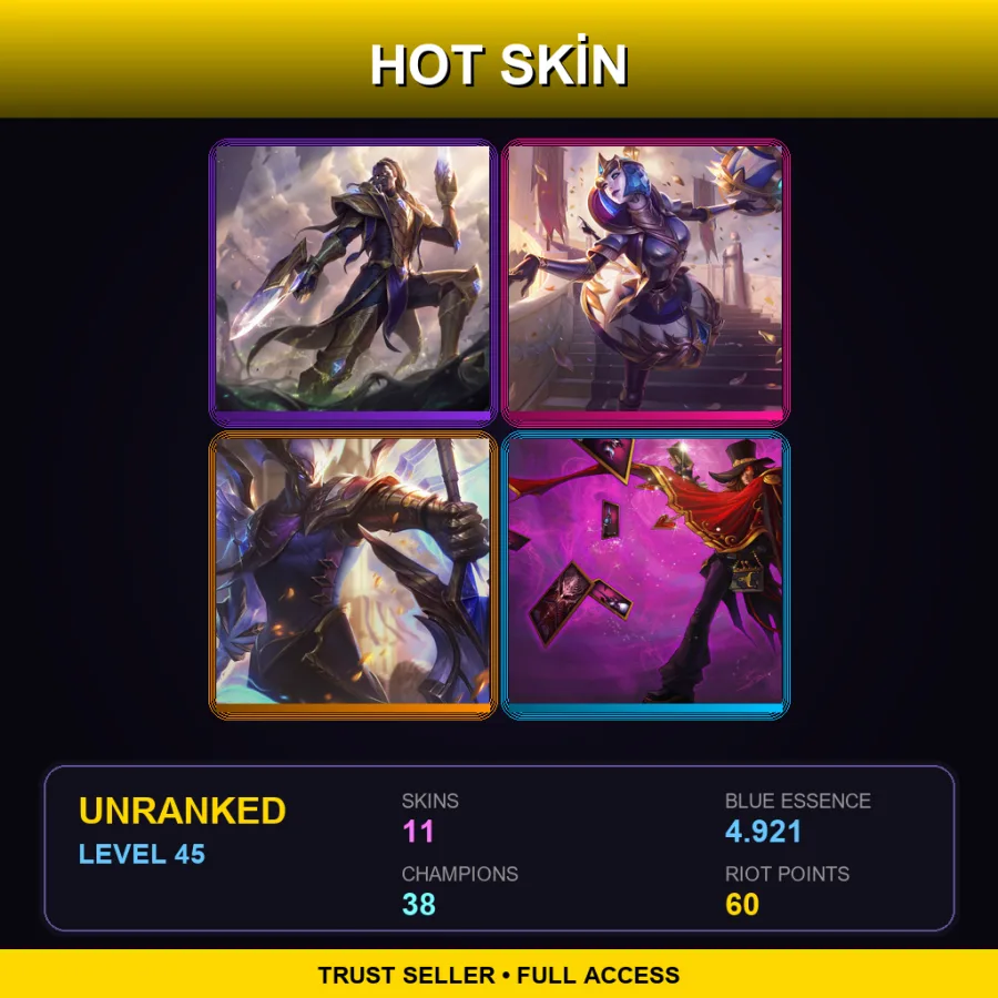 EUW | Lv45 | Unranked | 11 Skin | 38 Champ — LoL account