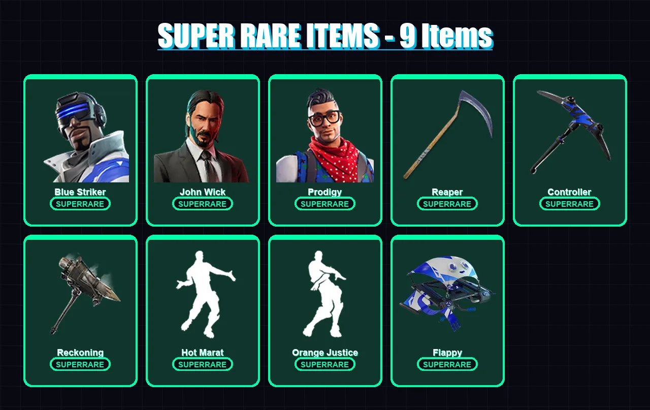 [PC/XBOX] | Blue Striker | John Wick | Prodigy | The Visitor | The Ice King | 42 skin | 27 pickaxe | 25 emote | 26 glider | Lv297
