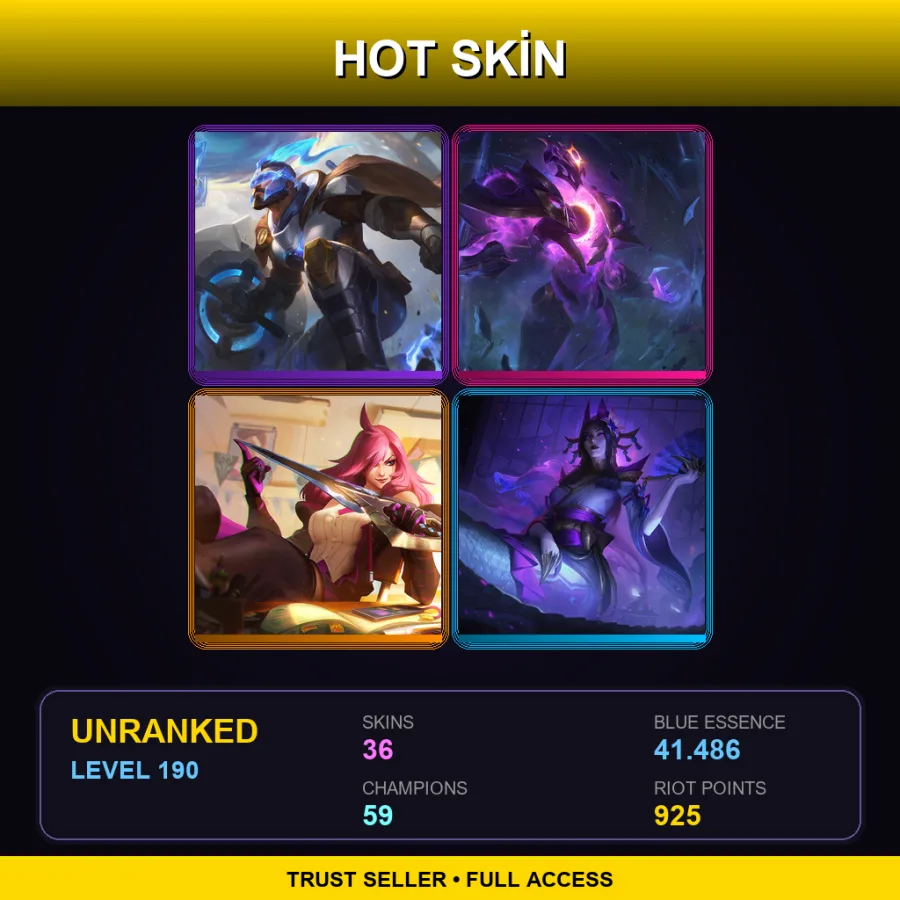 EUW | Lv190 | Unranked | 36 Skin | 59 Champ — LoL account