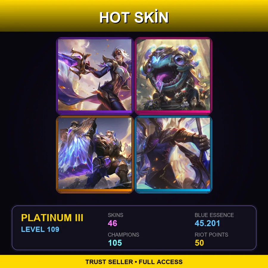 BR | Lv109 | Platinum III | 46 Skin | 105 Champ — LoL account