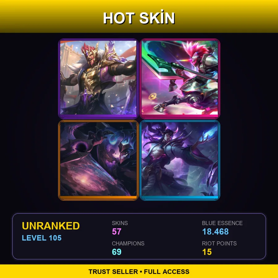 EUNE | Lv105 | Unranked | 57 Skin | 69 Champ — LoL account