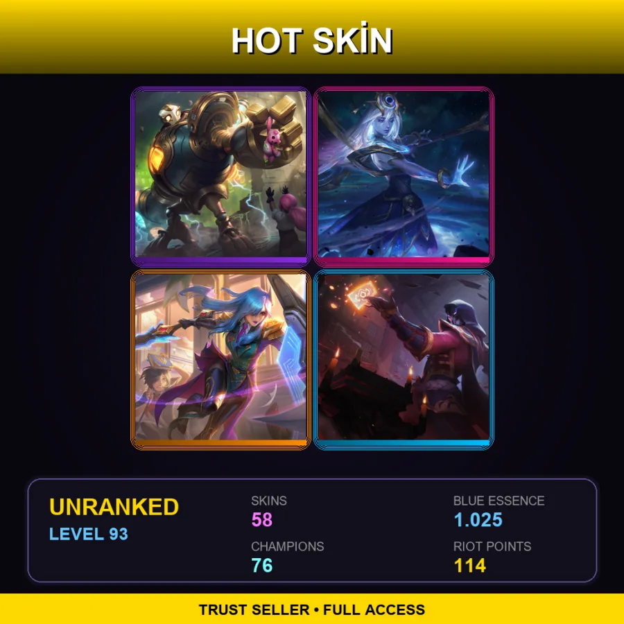 NA | Lv93 | Unranked | 58 Skin | 76 Champ — LoL account