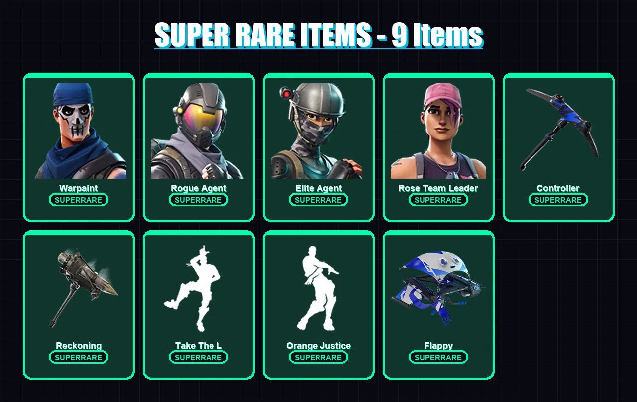 [PS4/PS5/XBOX/PC] | Warpaint | Rogue Agent | Elite Agent | Rose Team Leader | The Visitor | 28 skin | 20 pickaxe | 31 emote | 26 glider | Lv365