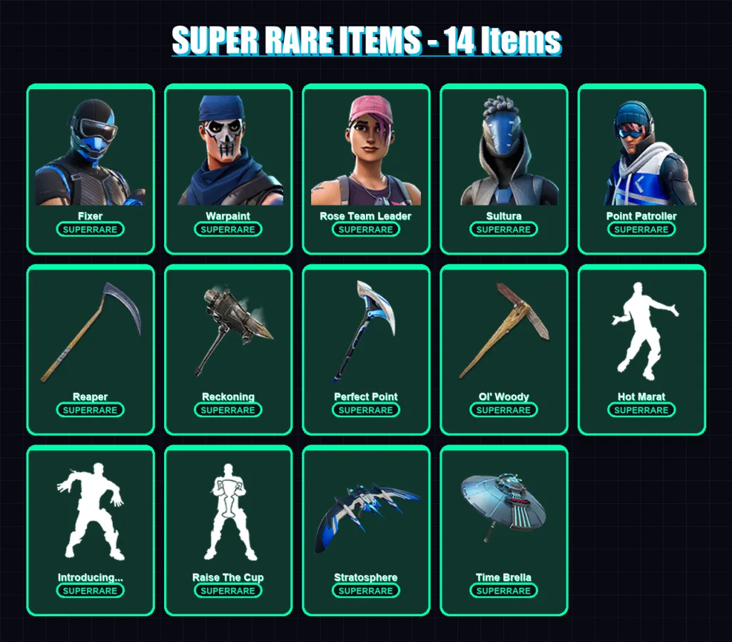 [PC/XBOX/PSN] | Fixer | Warpaint | Rose Team Leader | Sultura | Point Patroller | 98 skin | 116 pickaxe | 102 emote | 115 glider | Lv1843 — Fortnite account