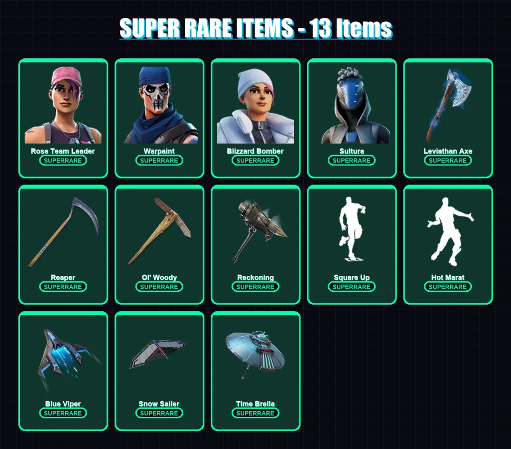 [PS4/PS5/PC] | Rose Team Leader | Warpaint | Blizzard Bomber | Sultura | Catalyst | 178 skin | 174 pickaxe | 171 emote | 147 glider | Lv2082