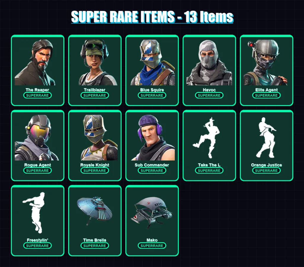 [PC/XBOX/PSN] | The Reaper | Trailblazer | Blue Squire | Havoc | Elite Agent | 53 skin | 30 pickaxe | 46 emote | 30 glider | Lv530