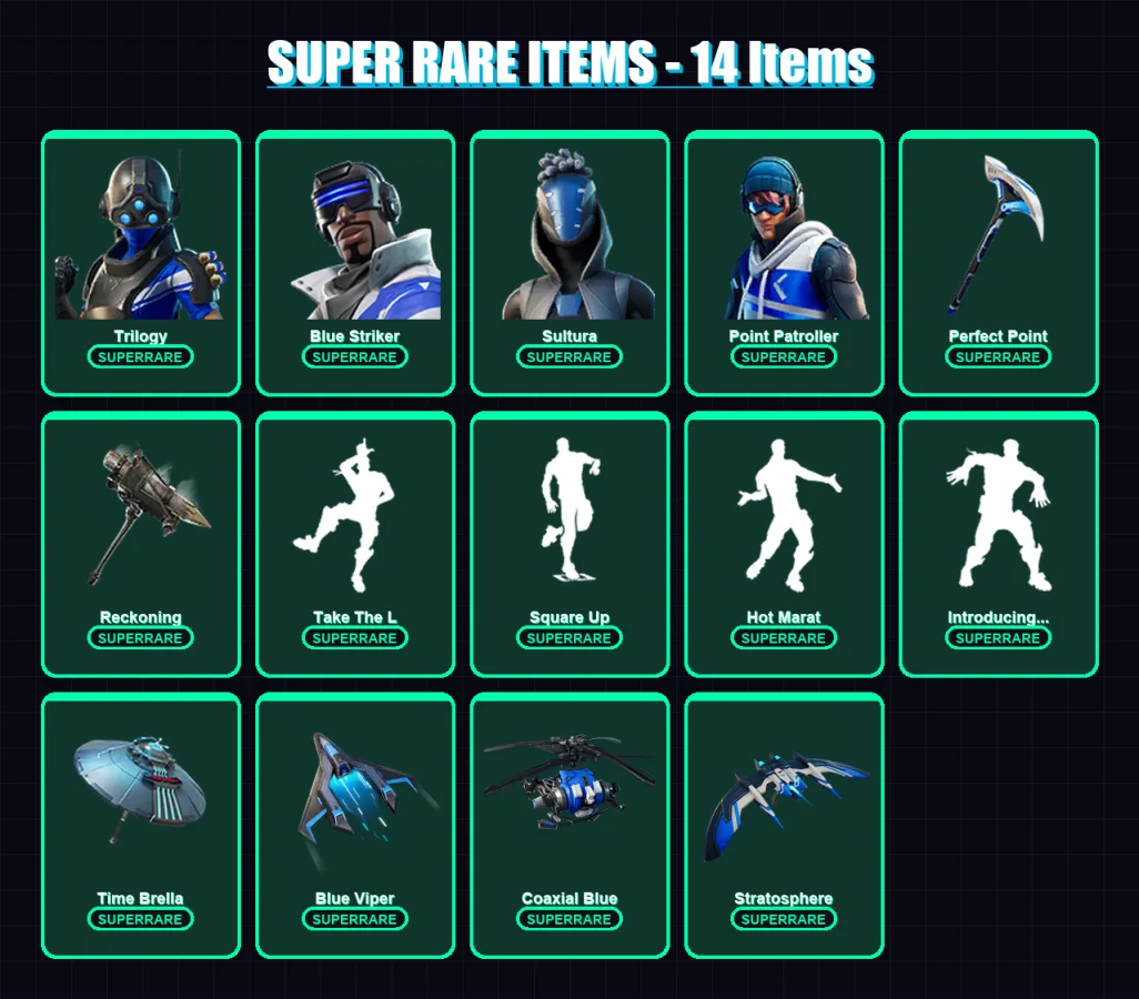 [PS4/PS5/PC] | Trilogy | Blue Striker | Sultura | Point Patroller | Rox | 67 skin | 92 pickaxe | 103 emote | 96 glider | Lv1563