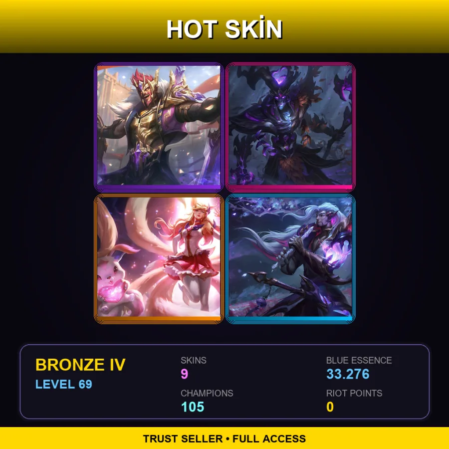 EUNE | Lv69 | Bronze IV | 9 Skin | 105 Champ — LoL account