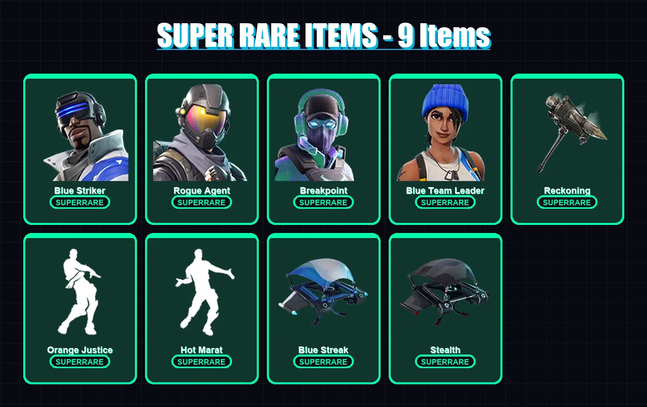[PC/XBOX] | Blue Striker | Rogue Agent | Breakpoint | Blue Team Leader | Calamity | 47 skin | 24 pickaxe | 47 emote | 30 glider | Lv290 — Fortnite account