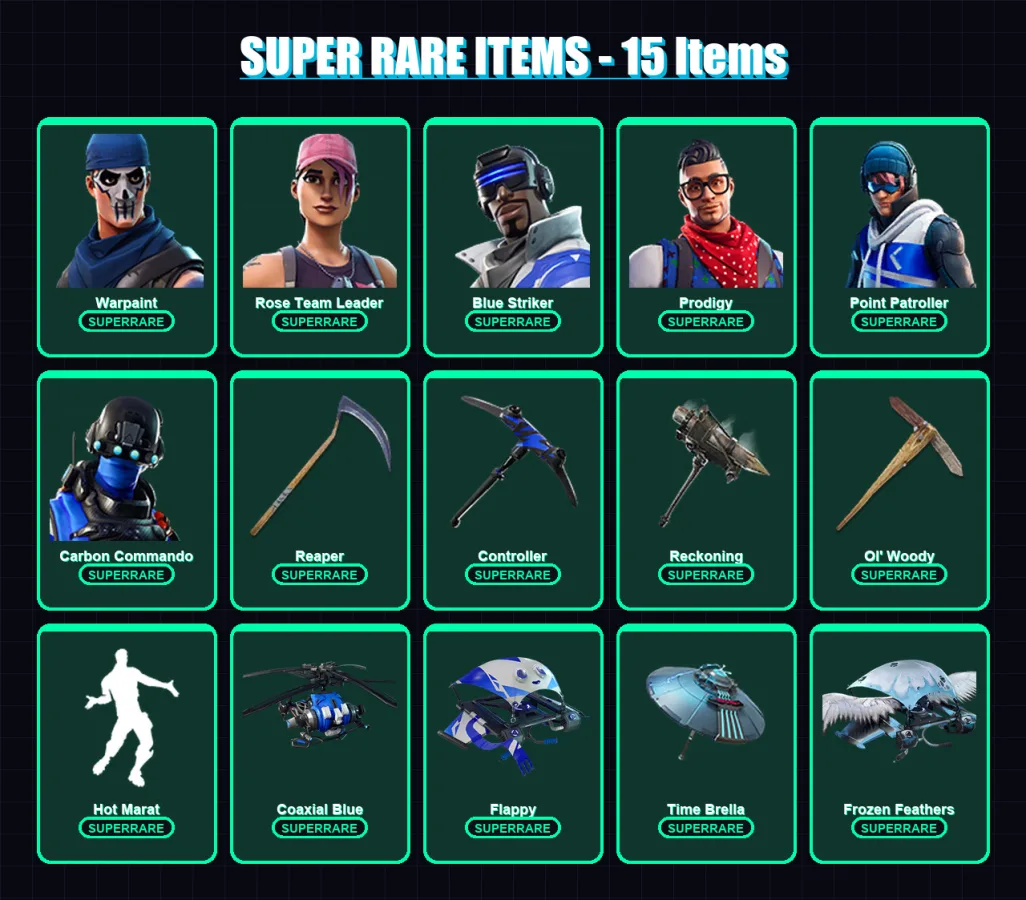 [PS4/PS5/XBOX/PC] | Warpaint | Rose Team Leader | Blue Striker | Prodigy | Point Patroller | 141 skin | 152 pickaxe | 141 emote | 117 glider | Lv174