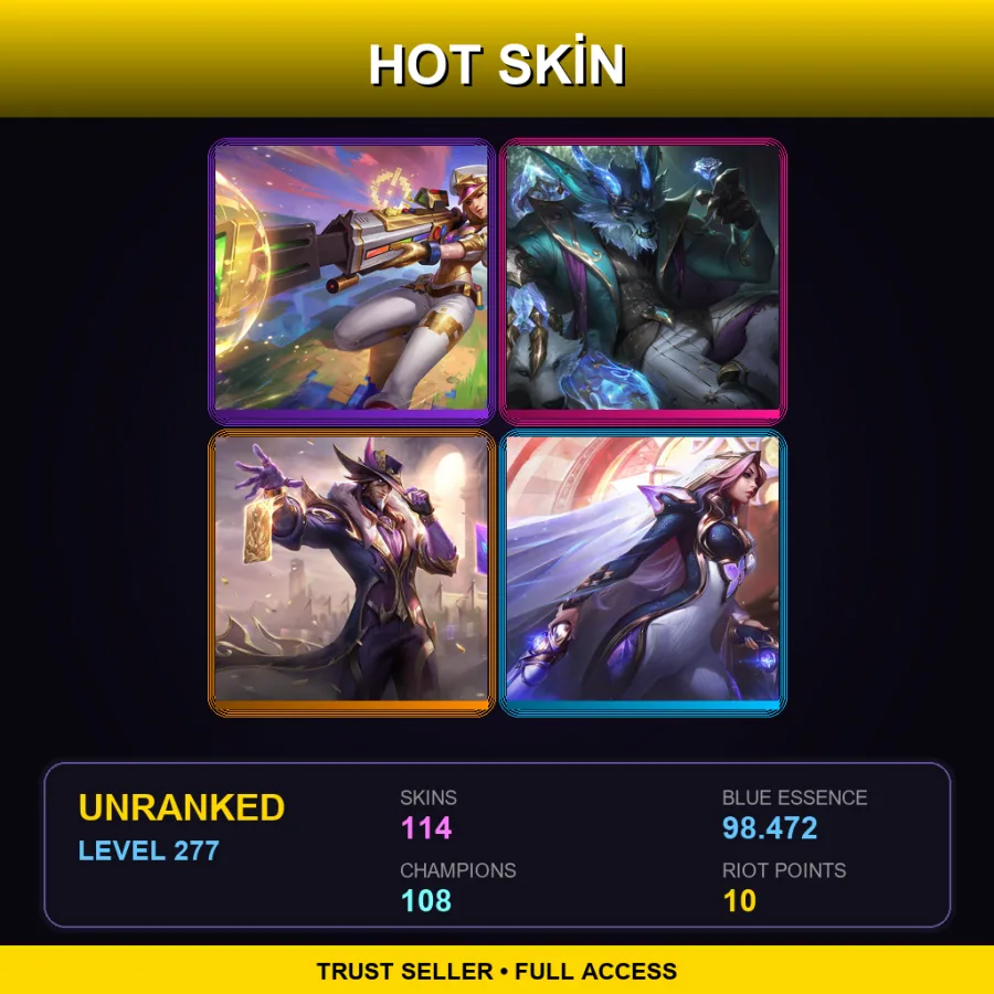 LAN | Lv277 | Unranked | 114 Skin | 108 Champ — LoL account