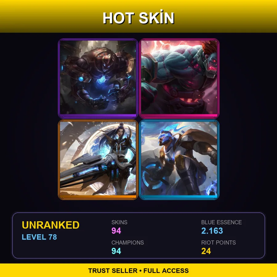 EUW | Lv78 | Unranked | 94 Skin | 94 Champ — LoL account
