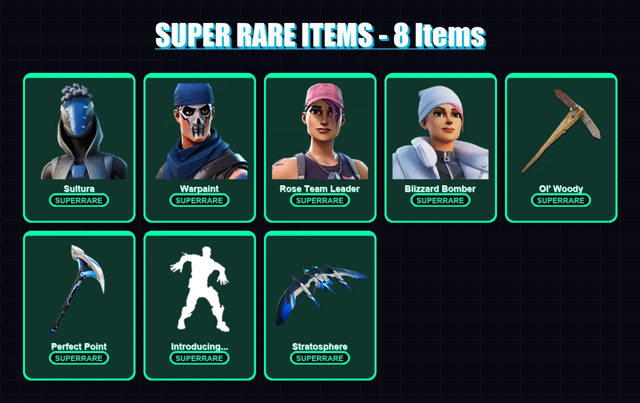 [PS4/PS5/XBOX/PC] | Sultura | Warpaint | Rose Team Leader | Blizzard Bomber | Master Chief | 6 skin | 17 pickaxe | 9 emote | 17 glider | Lv182