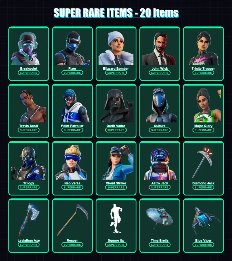 [PS4/PS5/XBOX/PC] | Breakpoint | Fixer | Blizzard Bomber | John Wick | Trinity Trooper | 372 skin | 341 pickaxe | 236 emote | 205 glider | Lv4850