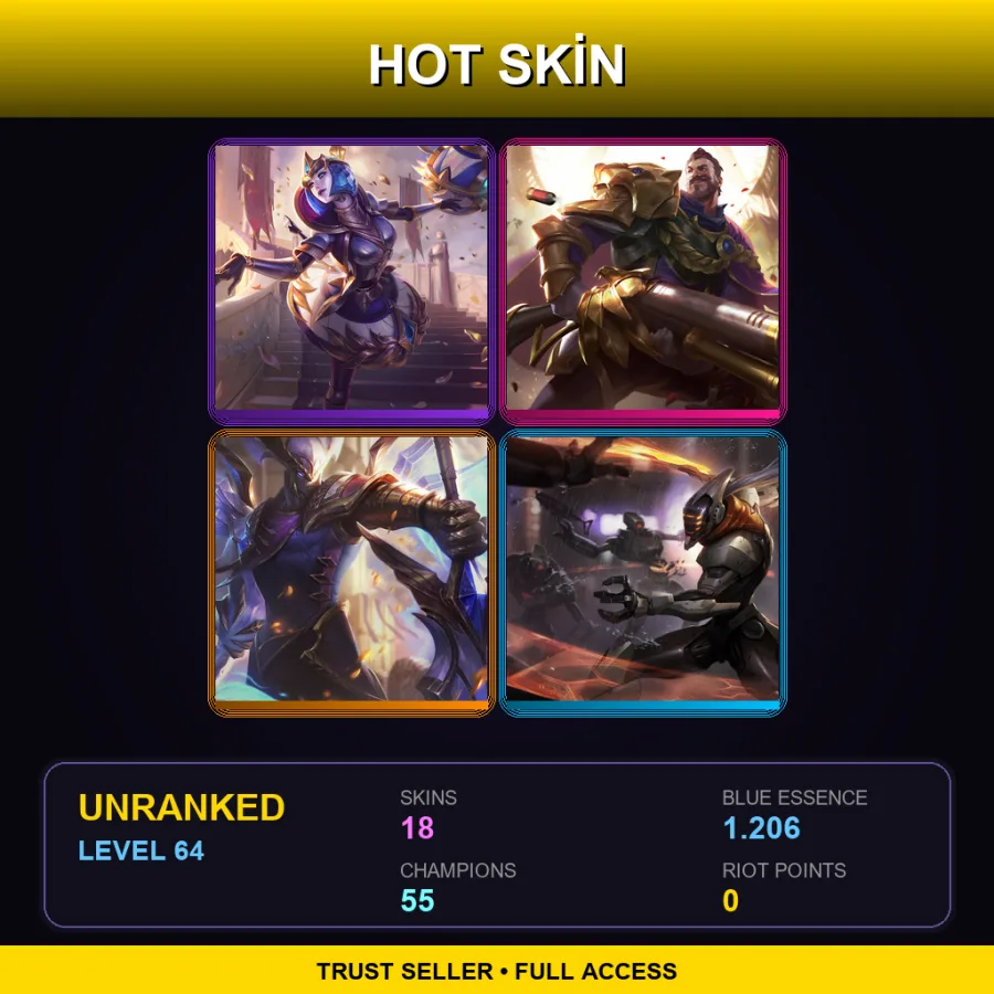 BR | Lv64 | Unranked | 18 Skin | 55 Champ — LoL account