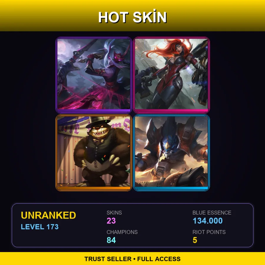EUW | Lv173 | Unranked | 23 Skin | 84 Champ — LoL account