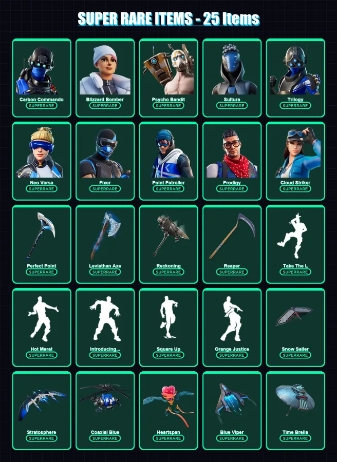 [PC/XBOX] | Carbon Commando | Blizzard Bomber | Psycho Bandit | Sultura | Trilogy | 322 skin | 355 pickaxe | 259 emote | 284 glider | Lv4788