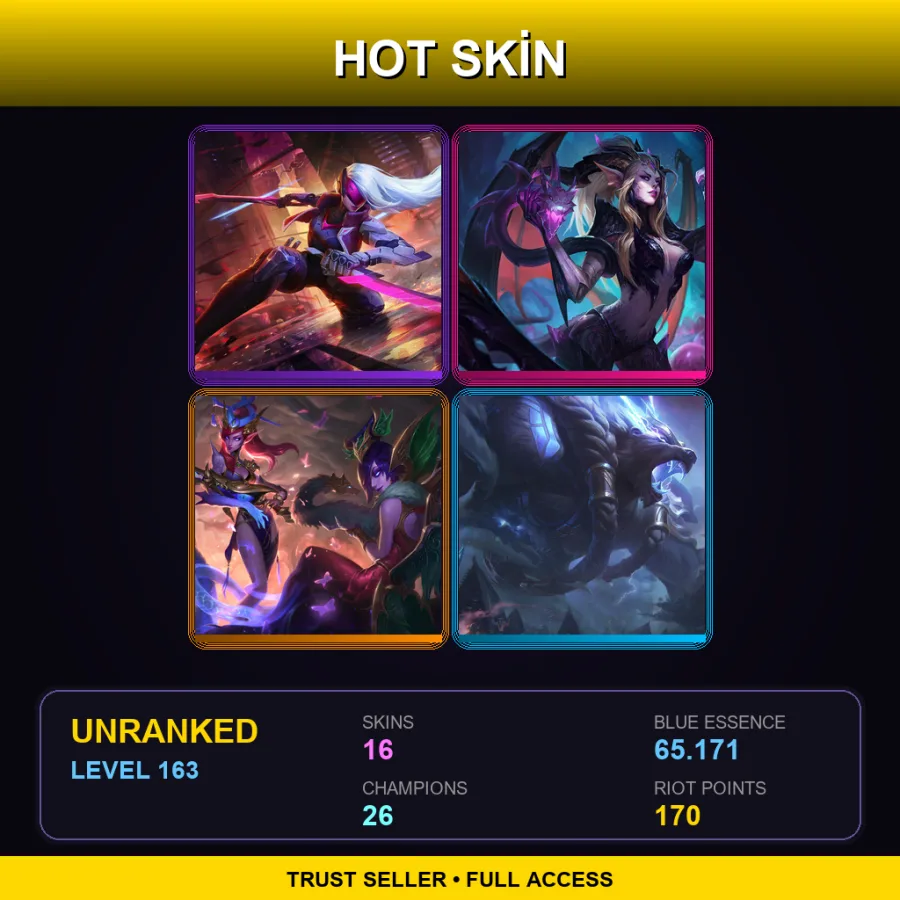 LAN | Lv163 | Unranked | 16 Skin | 26 Champ — LoL account