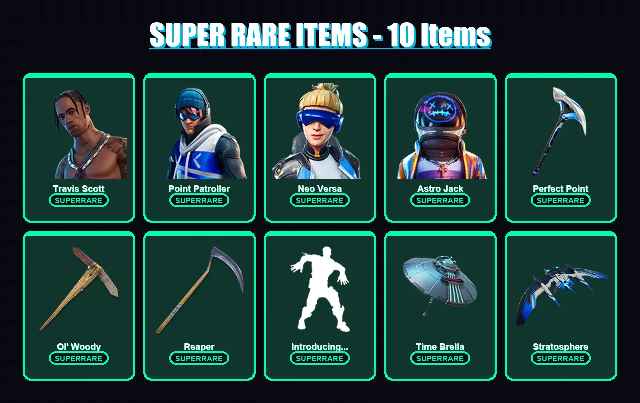 [PC/XBOX/PSN] | Travis Scott | Point Patroller | Neo Versa | Astro Jack | Midas | 88 skin | 111 pickaxe | 96 emote | 84 glider | Lv1443 — Fortnite account