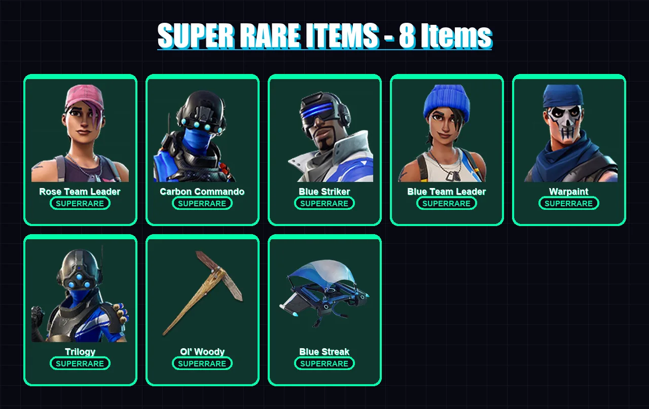 [PC/XBOX/PSN] | Rose Team Leader | Carbon Commando | Blue Striker | Blue Team Leader | Warpaint | 51 skin | 51 pickaxe | 76 emote | 51 glider | Lv79
