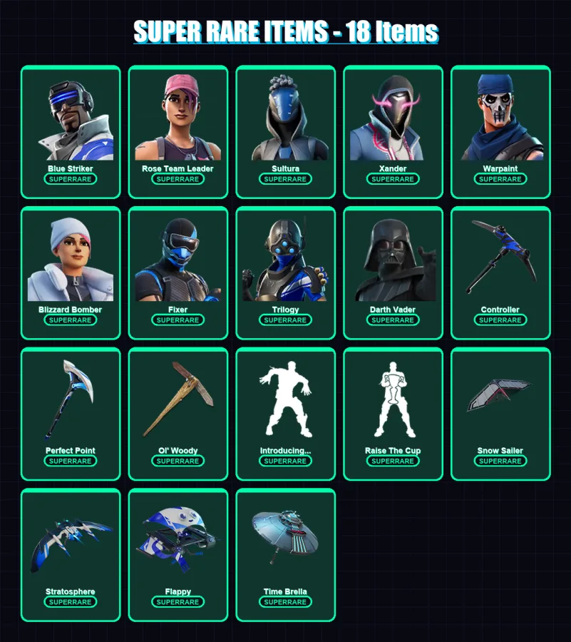[PS4/PS5/XBOX/PC] | Blue Striker | Rose Team Leader | Sultura | Xander | Warpaint | 487 skin | 452 pickaxe | 443 emote | 234 glider | Lv3152