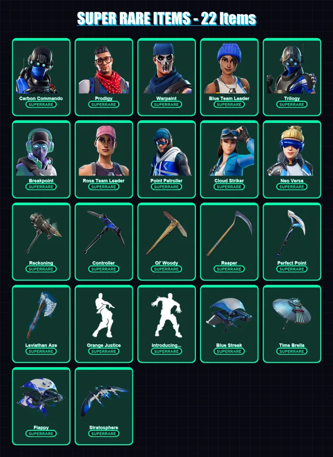 [PC/XBOX] | Carbon Commando | Prodigy | Warpaint | Blue Team Leader | Trilogy | 232 skin | 212 pickaxe | 165 emote | 162 glider | Lv2010 — Fortnite account