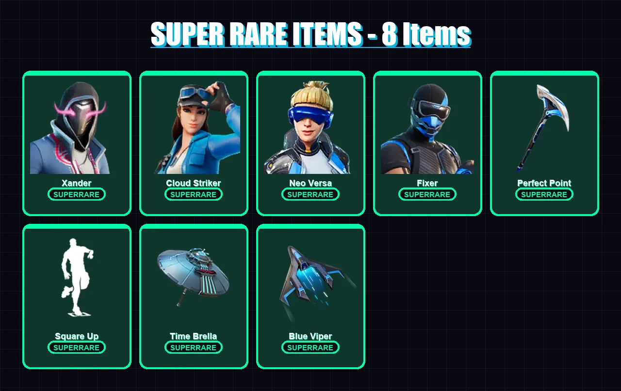 [PC/XBOX] | Xander | Cloud Striker | Neo Versa | Fixer | Fade | 58 skin | 70 pickaxe | 56 emote | 63 glider | Lv1008