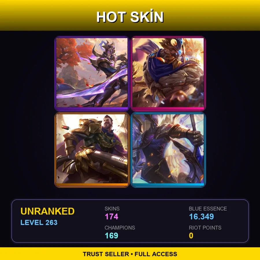 VN | Lv263 | Unranked | 174 Skin | 169 Champ — LoL account
