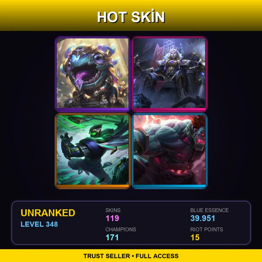 EUNE | Lv348 | Unranked | 119 Skin | 171 Champ — LoL account