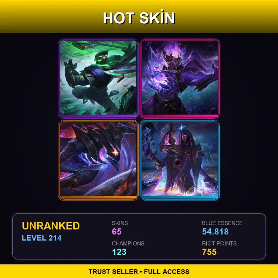 EUW | Lv214 | Unranked | 65 Skin | 123 Champ — LoL account