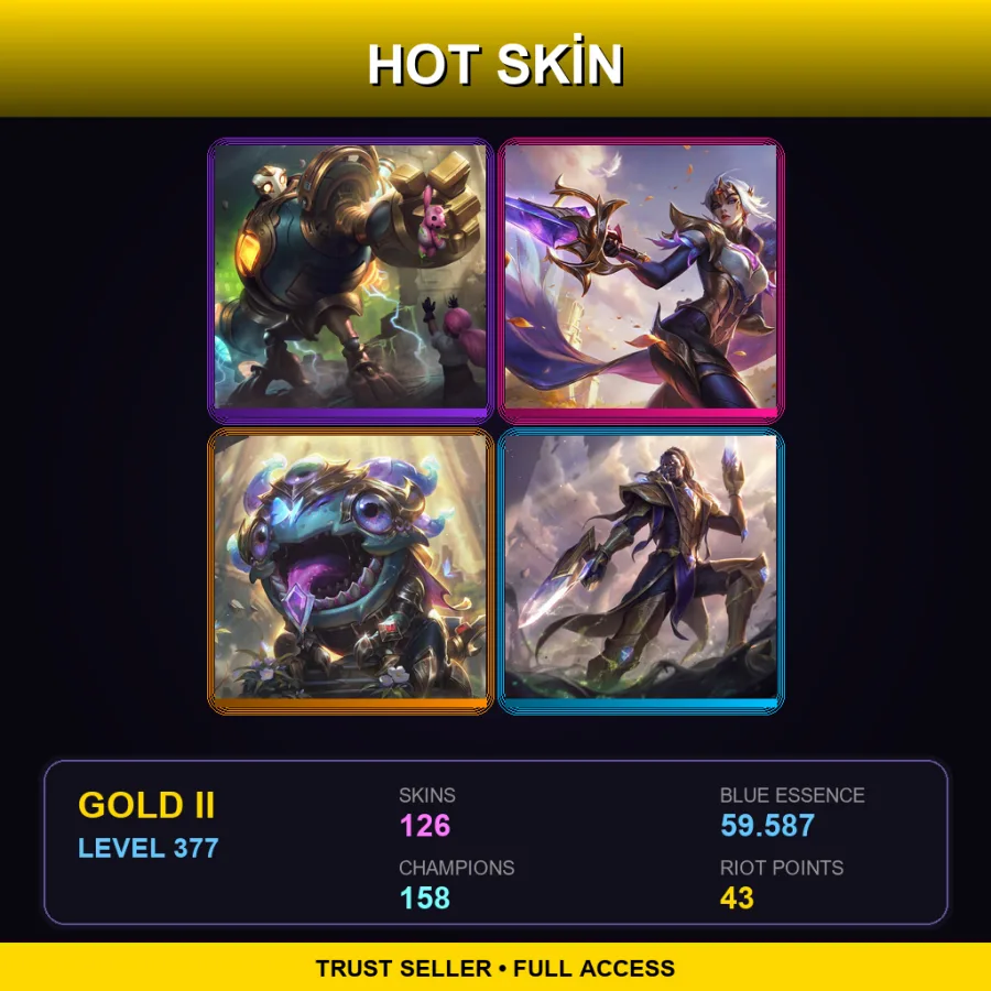 LAN | Lv377 | Gold II | 126 Skin | 158 Champ