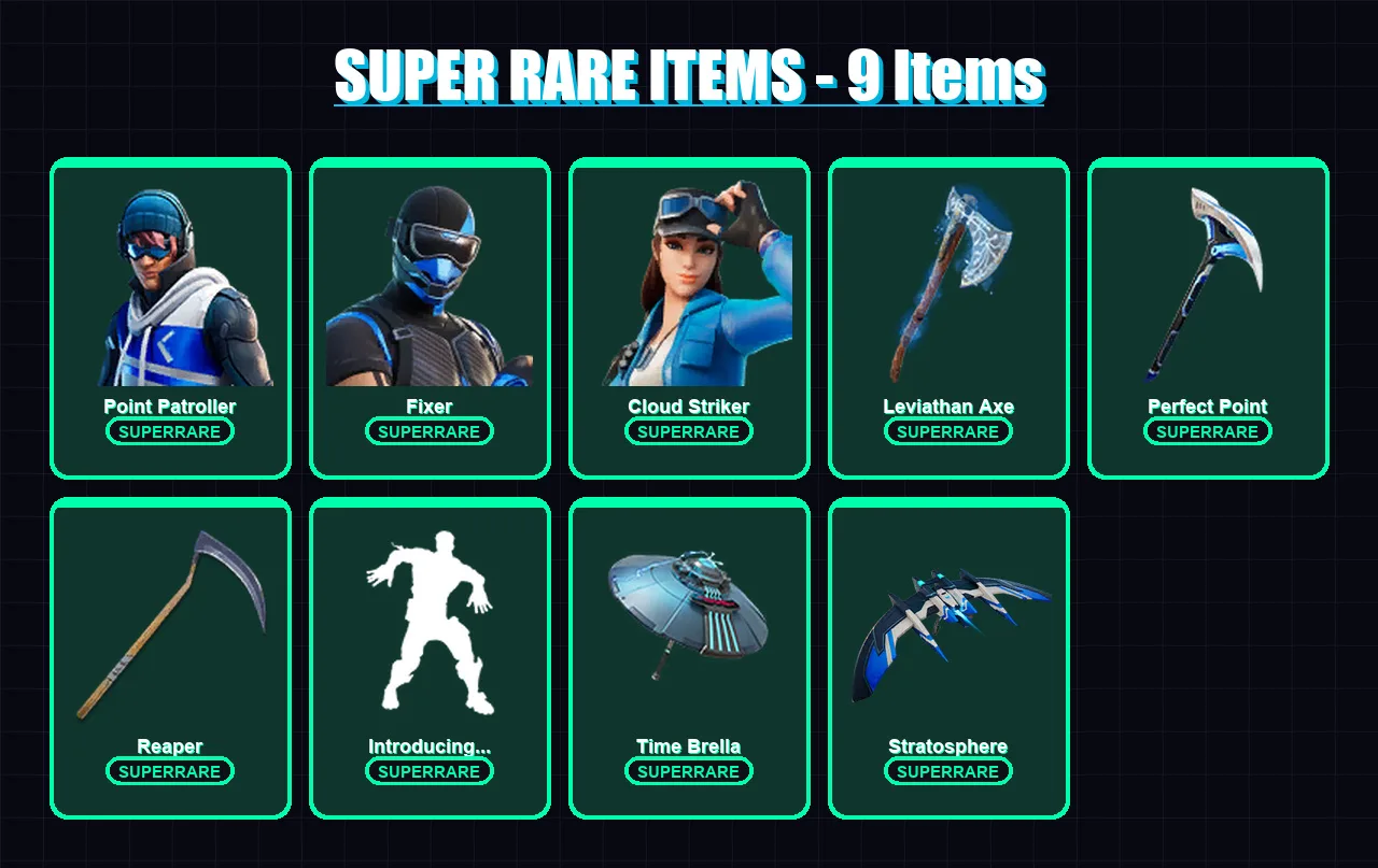 [PS4/PS5/XBOX/PC] | Point Patroller | Fixer | Cloud Striker | Backlash | Predator | 106 skin | 161 pickaxe | 113 emote | 137 glider | Lv2168