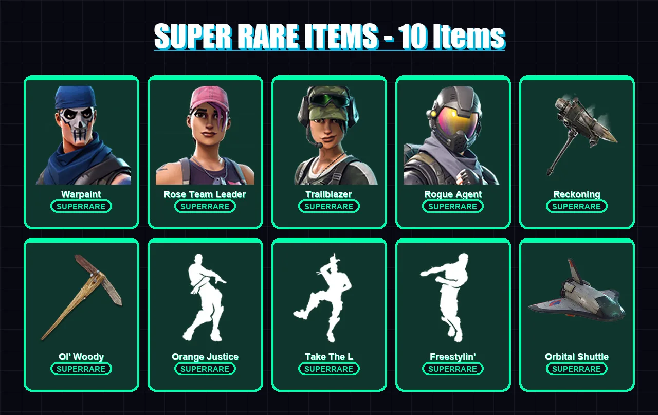 [PS4/PS5/XBOX/PC] | Warpaint | Rose Team Leader | Trailblazer | Rogue Agent | Valor | 35 skin | 21 pickaxe | 37 emote | 29 glider | Lv274
