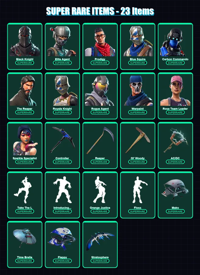 [PS4/PS5/XBOX/PC] | Black Knight | Elite Agent | Prodigy | Blue Squire | Carbon Commando | 69 skin | 68 pickaxe | 88 emote | 85 glider | Lv1185