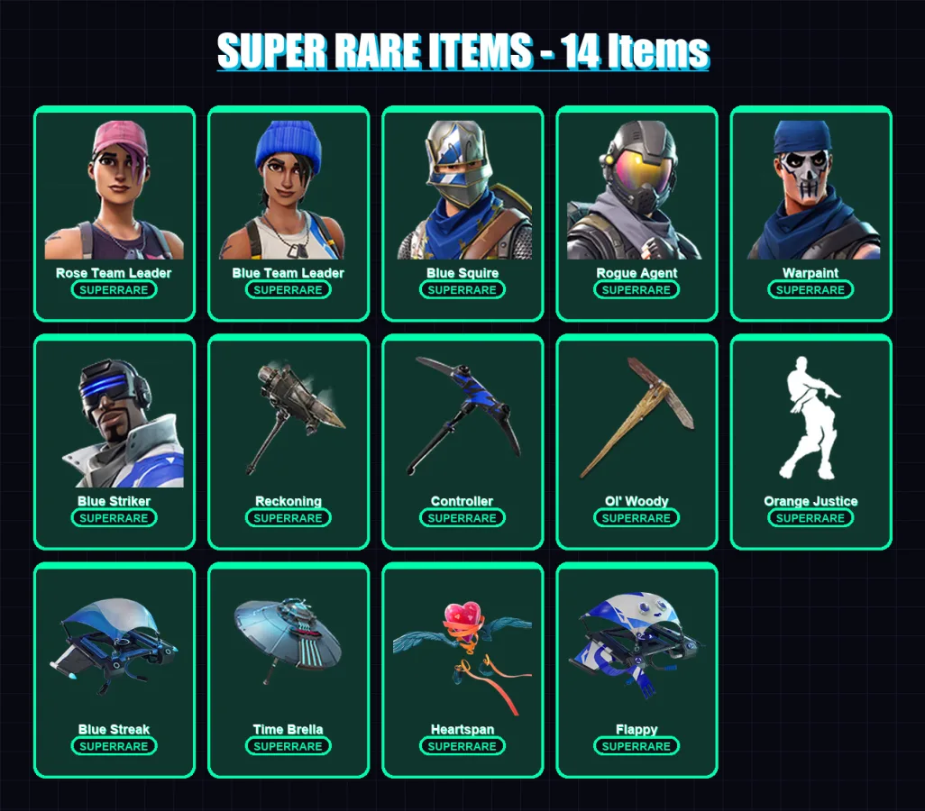 [PC/XBOX] | Rose Team Leader | Blue Team Leader | Blue Squire | Rogue Agent | Warpaint | 160 skin | 142 pickaxe | 114 emote | 98 glider | Lv1417 — Fortnite account