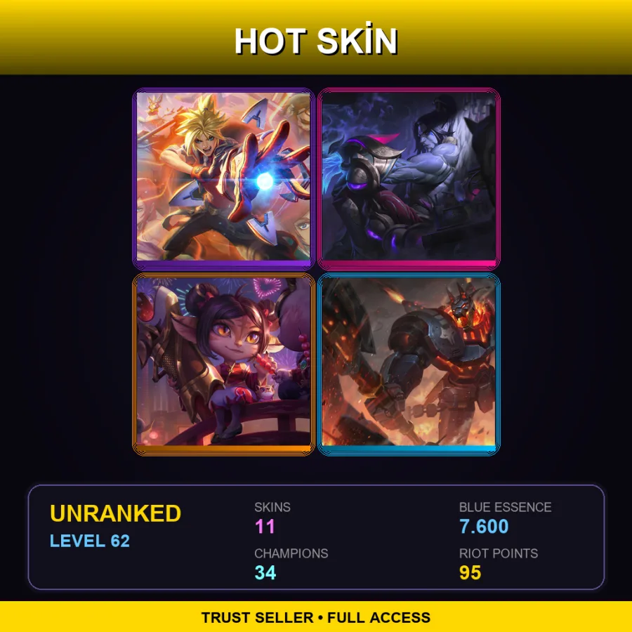 EUNE | Lv62 | Unranked | 11 Skin | 34 Champ — LoL account