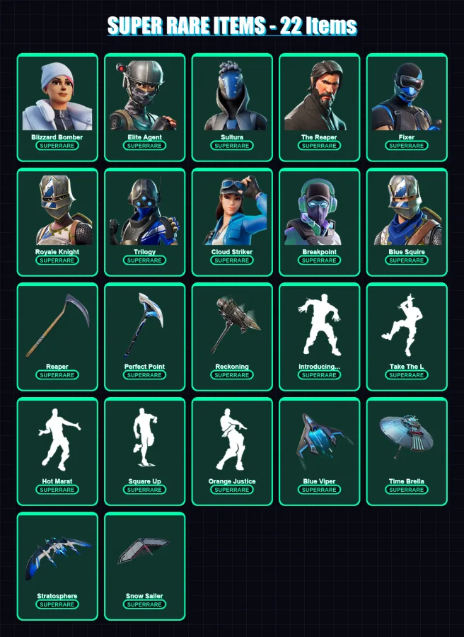 [PS4/PS5/XBOX/PC] | Blizzard Bomber | Elite Agent | Sultura | The Reaper | Fixer | 115 skin | 146 pickaxe | 139 emote | 127 glider | Lv1597