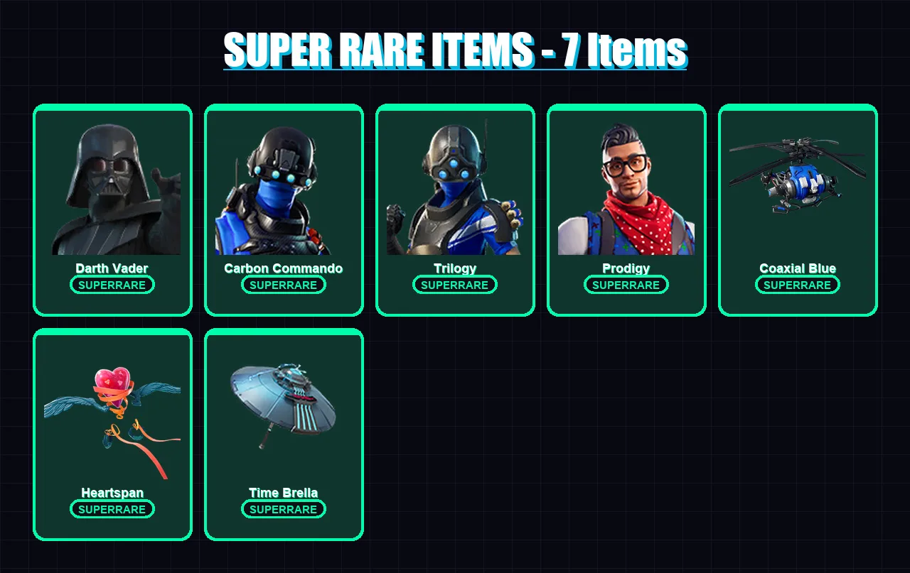 [PC/XBOX/PSN] | Darth Vader | Carbon Commando | Trilogy | Prodigy | Spire Assassin | 171 skin | 198 pickaxe | 141 emote | 185 glider | Lv3106