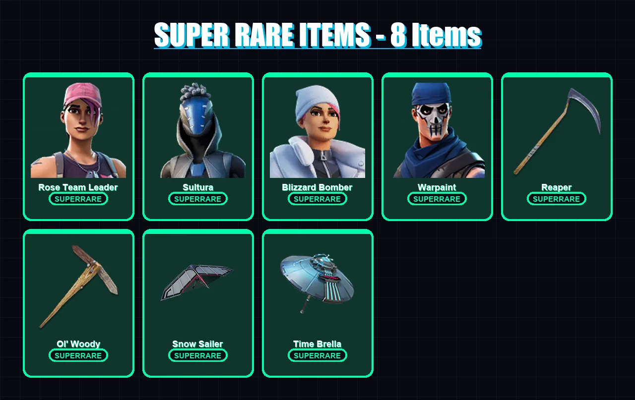 [PC] | Rose Team Leader | Sultura | Blizzard Bomber | Warpaint | Frozen Red Knight | 121 skin | 146 pickaxe | 111 emote | 120 glider | Lv1564