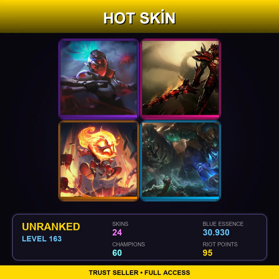 BR | PROJECT: Akali | Dragonslayer Jarvan IV | Infernal Amumu | Worldbreaker Trundle | 24 Skin | 60 Champ | Lv163