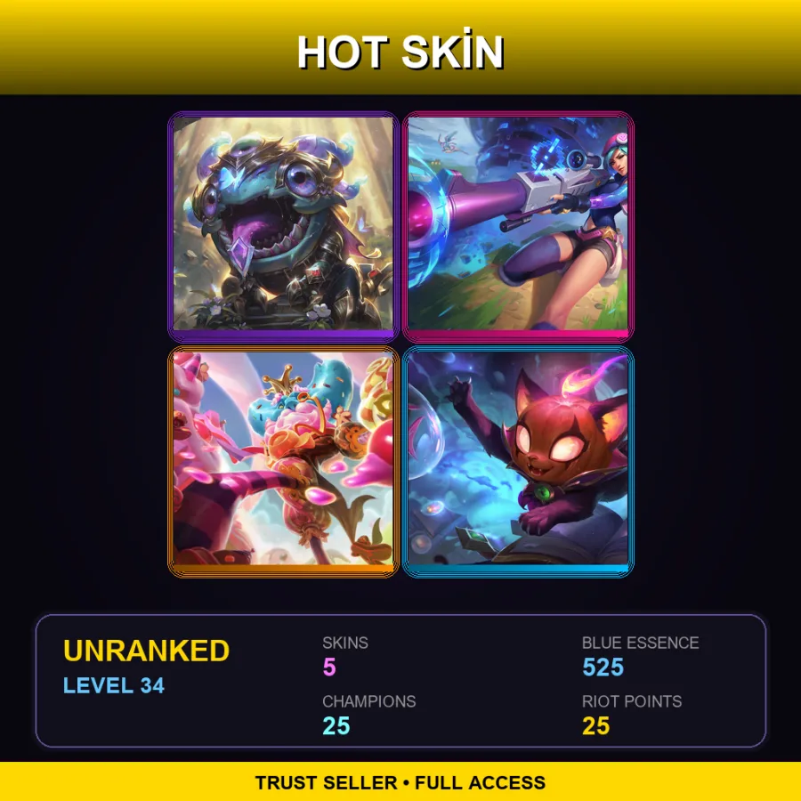 EUW | Lv34 | Unranked | 5 Skin | 25 Champ