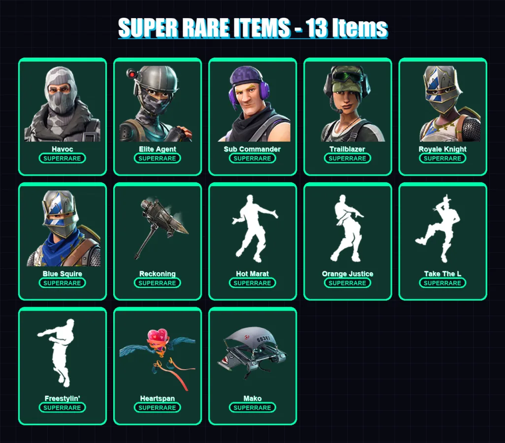 [PC/XBOX/PSN] | Havoc | Elite Agent | Sub Commander | Trailblazer | Royale Knight | 65 skin | 50 pickaxe | 65 emote | 63 glider | Lv771