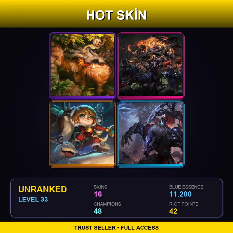 EUW | Lv33 | Unranked | 16 Skin | 48 Champ — LoL account