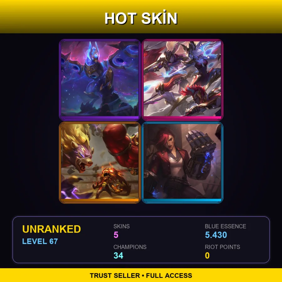 EUW | Lv67 | Unranked | 5 Skin | 34 Champ — LoL account