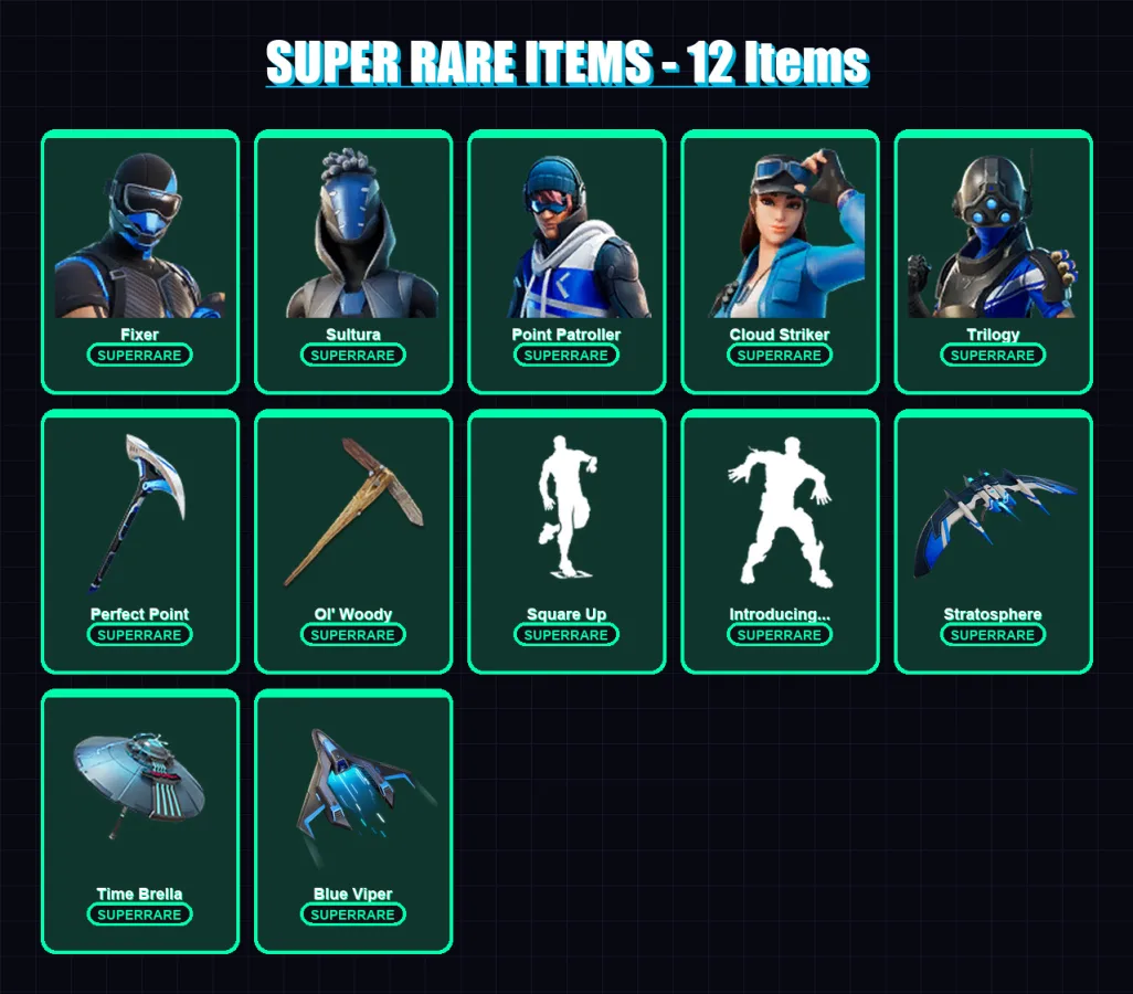 [PS4/PS5/XBOX/PC] | Fixer | Sultura | Point Patroller | Cloud Striker | Trilogy | 169 skin | 167 pickaxe | 132 emote | 115 glider | Lv1207