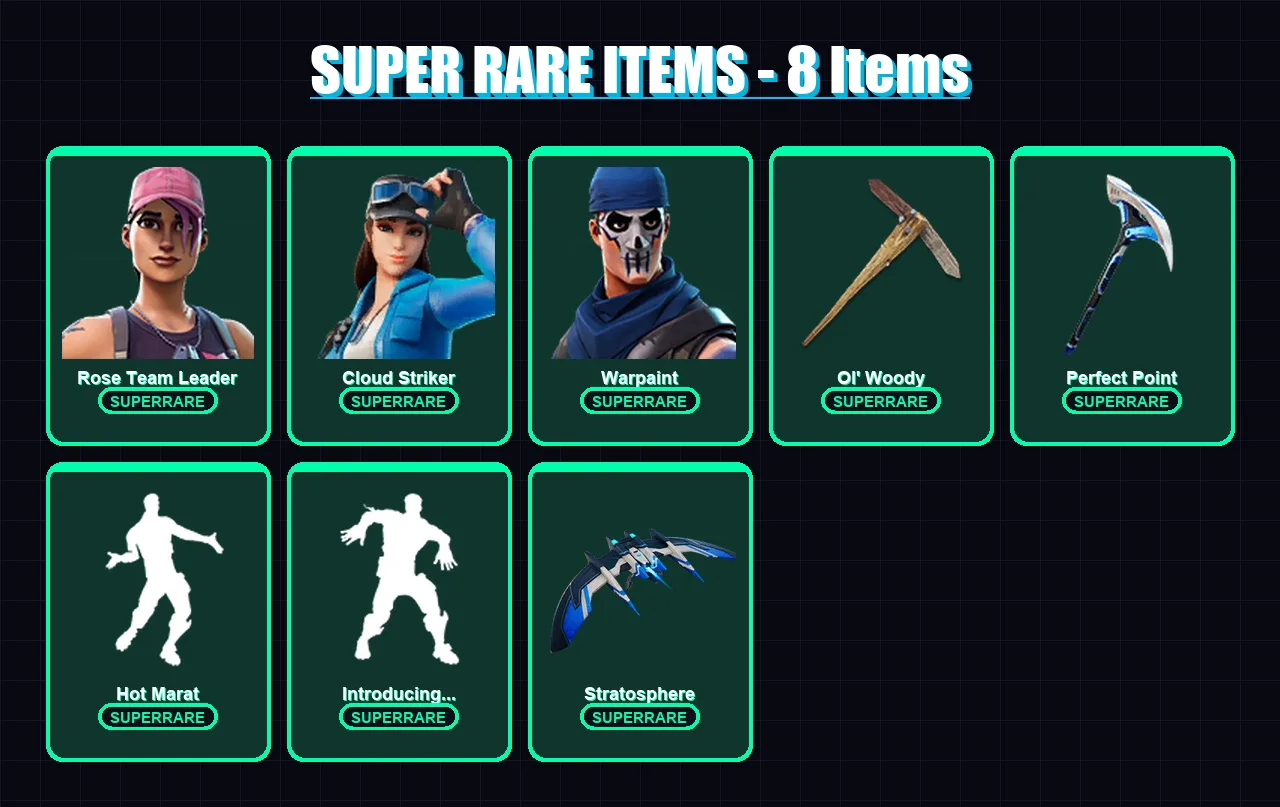 [PS4/PS5/XBOX/PC] | Rose Team Leader | Cloud Striker | Warpaint | Rox | Deadpool | 106 skin | 80 pickaxe | 102 emote | 78 glider | Lv1134 — Fortnite account