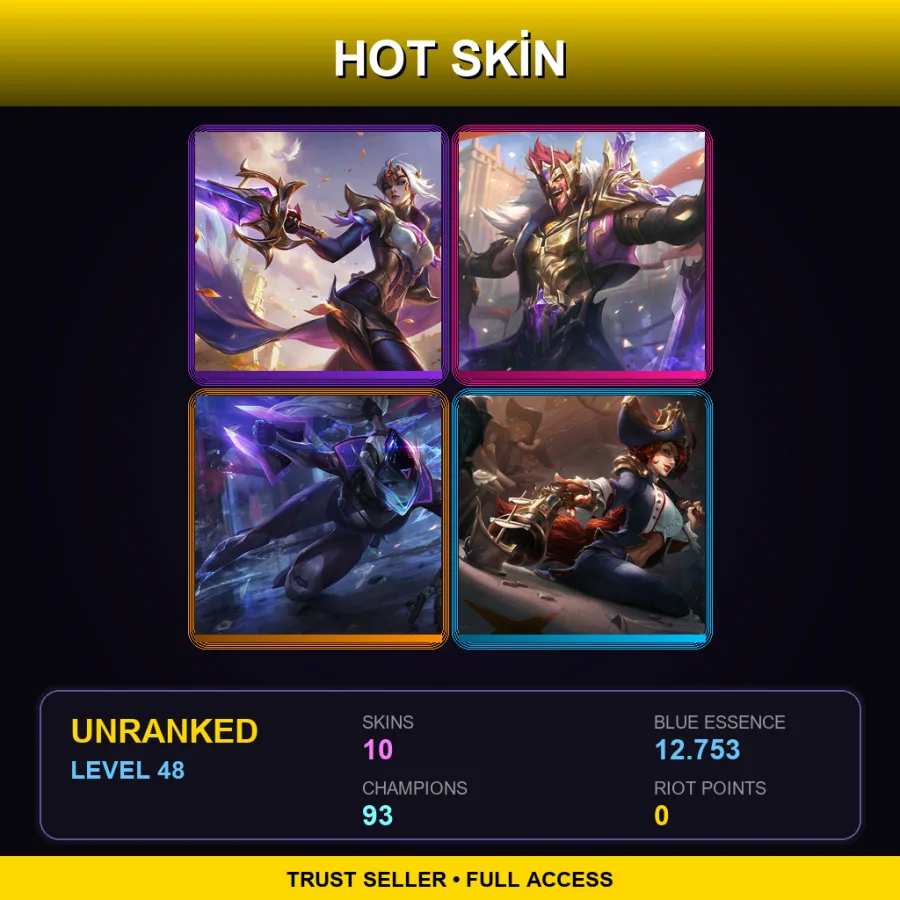 EUNE | Lv48 | Unranked | 10 Skin | 93 Champ — LoL account